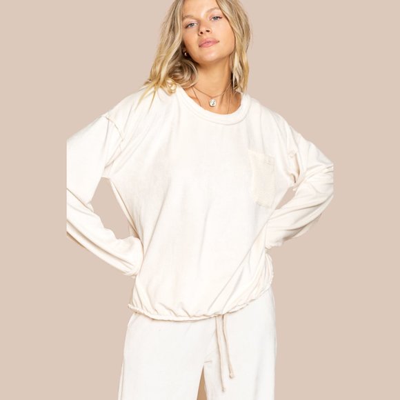 POL Soft Stretchy Velour Cream Beige Jogger Top - Picture 8 of 10